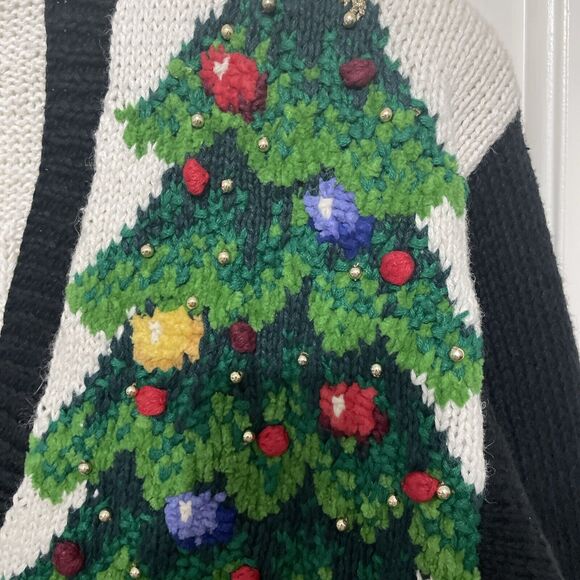 VTG Marisa Christina Christmas Sweater Tree Train Knit Cardigan NEW Grandma Sz P - Picture 3 of 16
